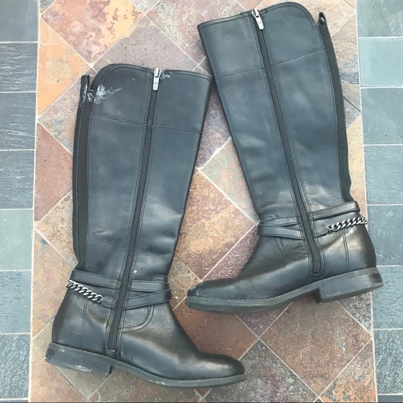 MARC FISHER Black leather chain spur riding boots - Picture 6 of 8